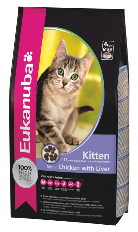 Eukanuba kitten 2кг. Корм для котят, беременных и лактирующих кошек на основе курицы и печени. 2кг.