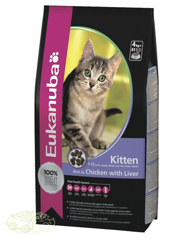 Eukanuba kitten 4кг. Корм для котят, беременных и лактирующих кошек на основе курицы и печени. 4кг.