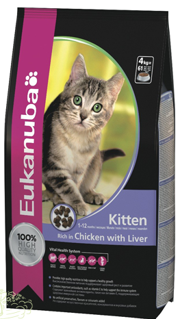 Eukanuba kitten 10кг. Корм для котят, беременных и лактирующих кошек на основе курицы и печени. 10кг.