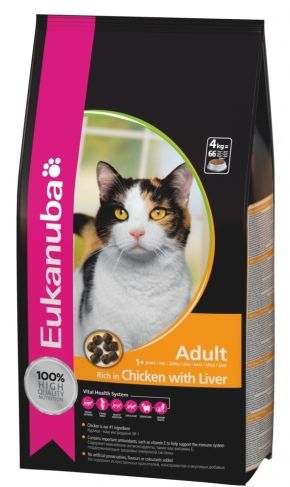 Eukanuba Adult 4кг. Корм для взрослых кошек на основе курицы и печени 4кг.